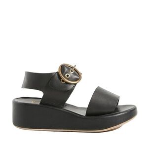 Anthropologie Beek Swan Black Round Buckle Platform Wedge Sandals - 8